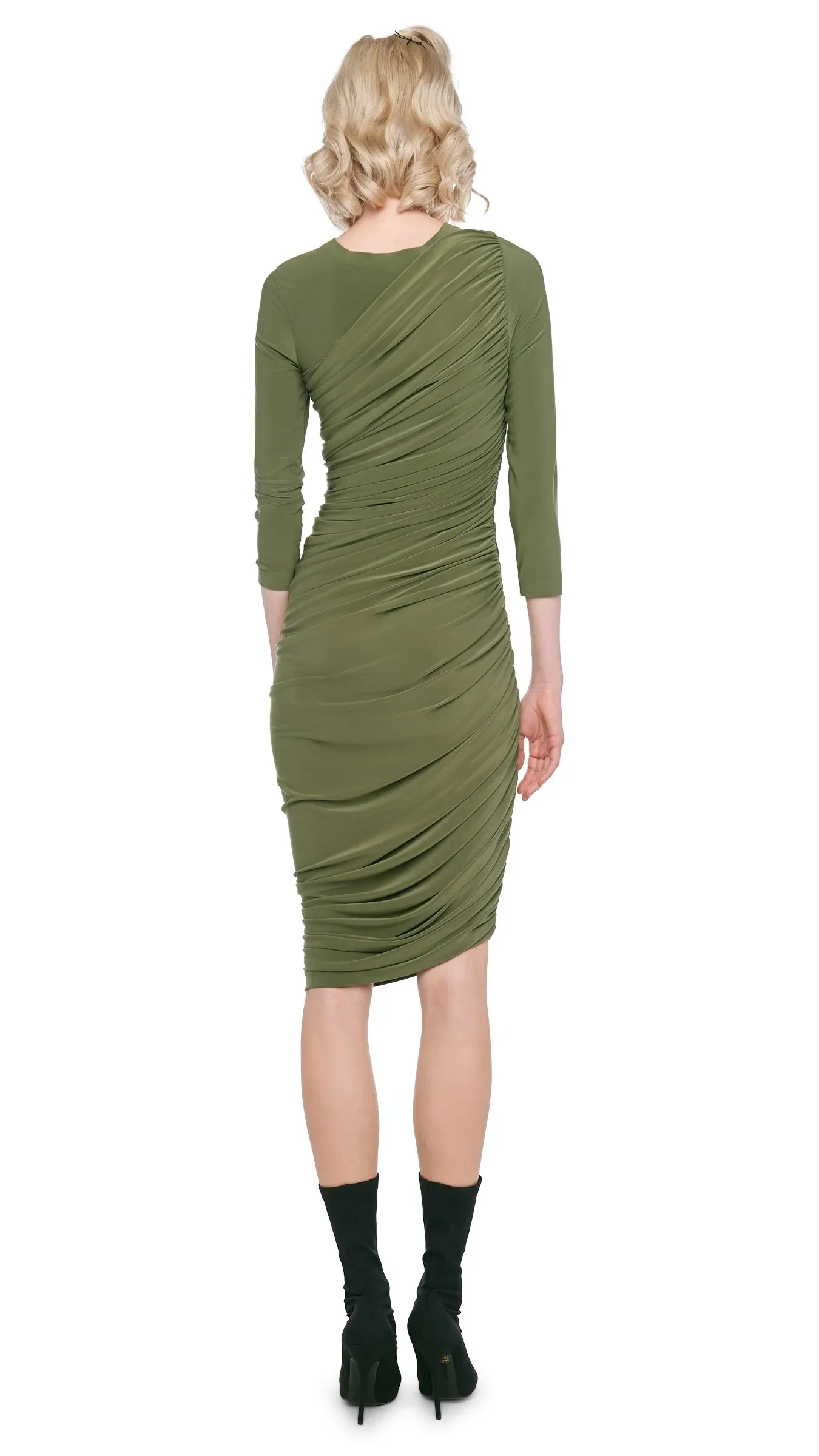 Elegant Military Green Long Sleeve Dress by Norma Kamali