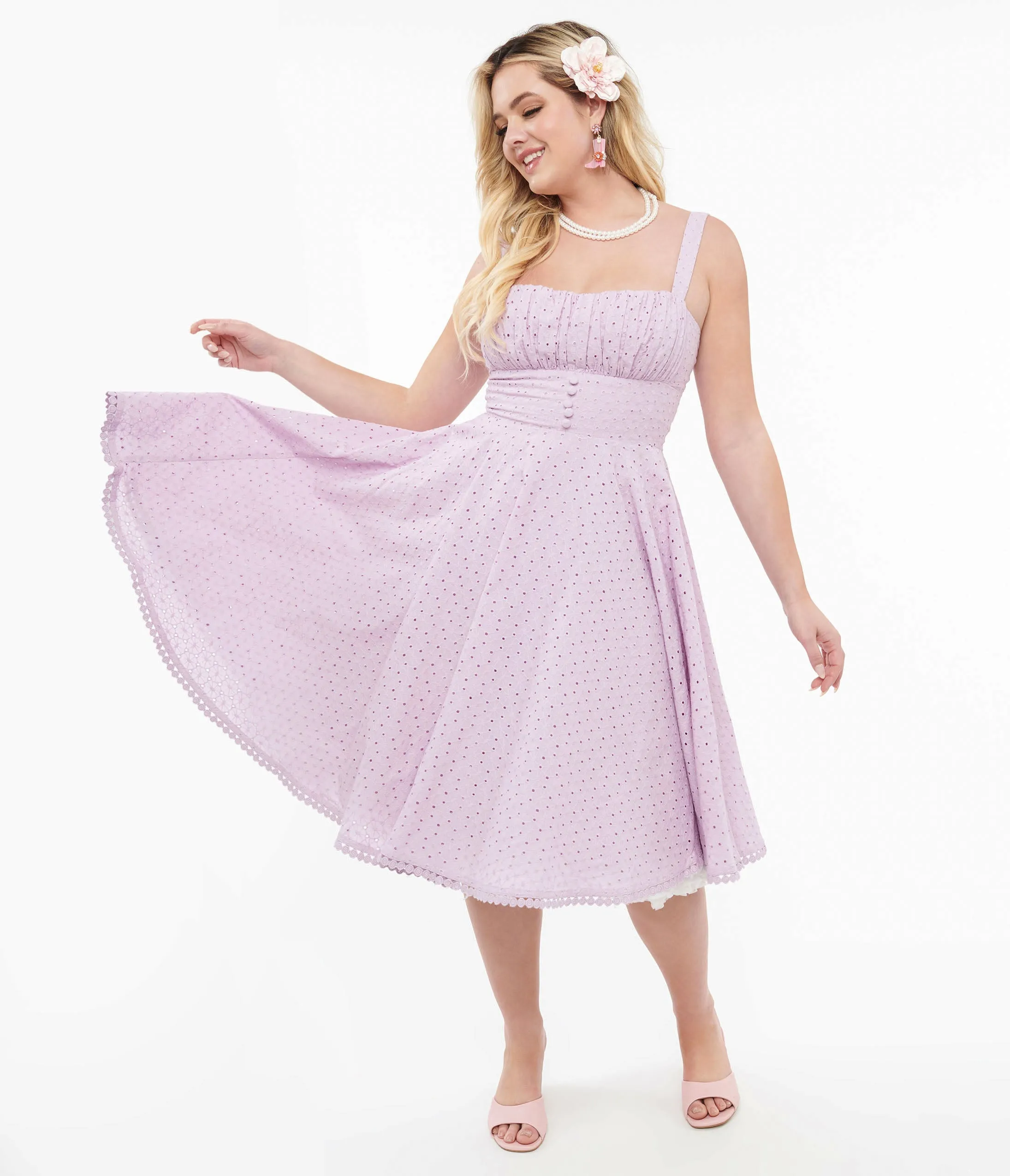 1950s Lavender Cotton Valerie Eyelet Swing Dress