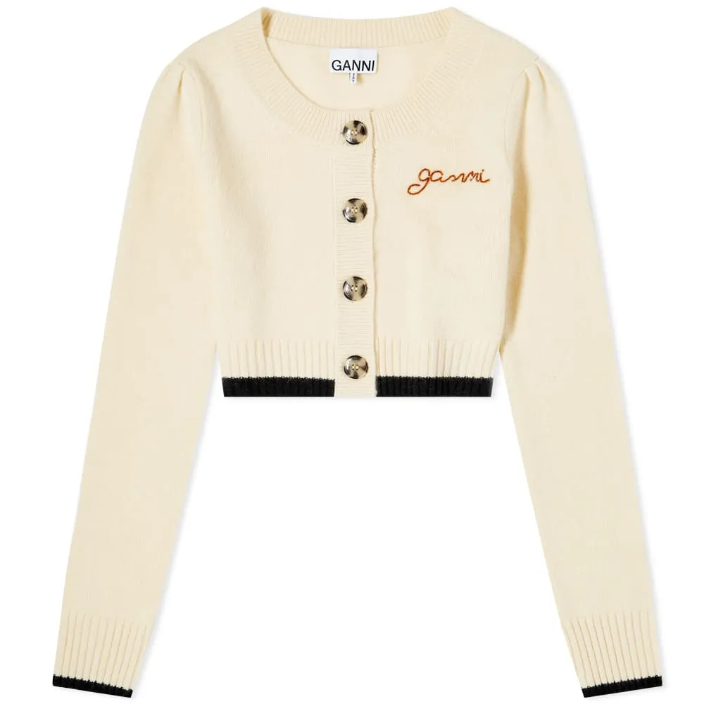 elegant alabaster gleam cropped logo cardigan