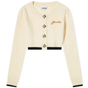 elegant alabaster gleam cropped logo cardigan