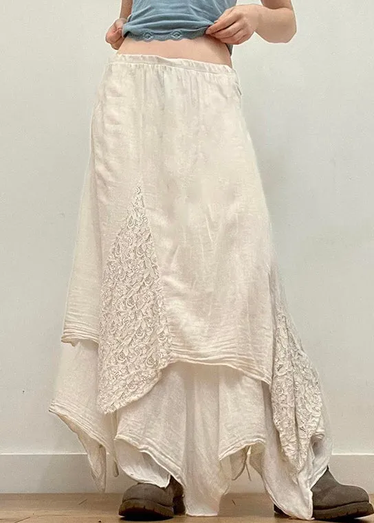 Elegant Beige Asymmetrical Solid Cotton Skirts Summer