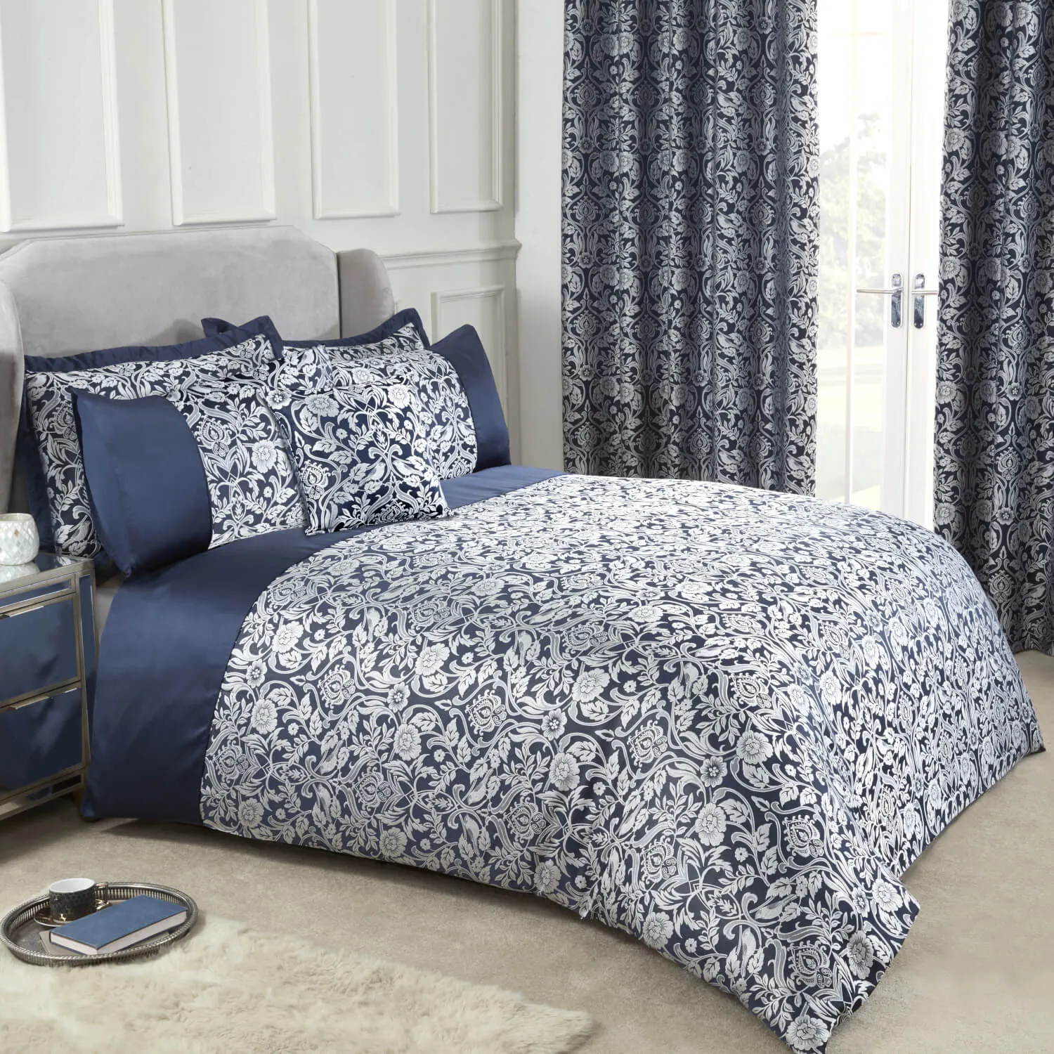 Luxurious Navy Jacquard Duvet Set