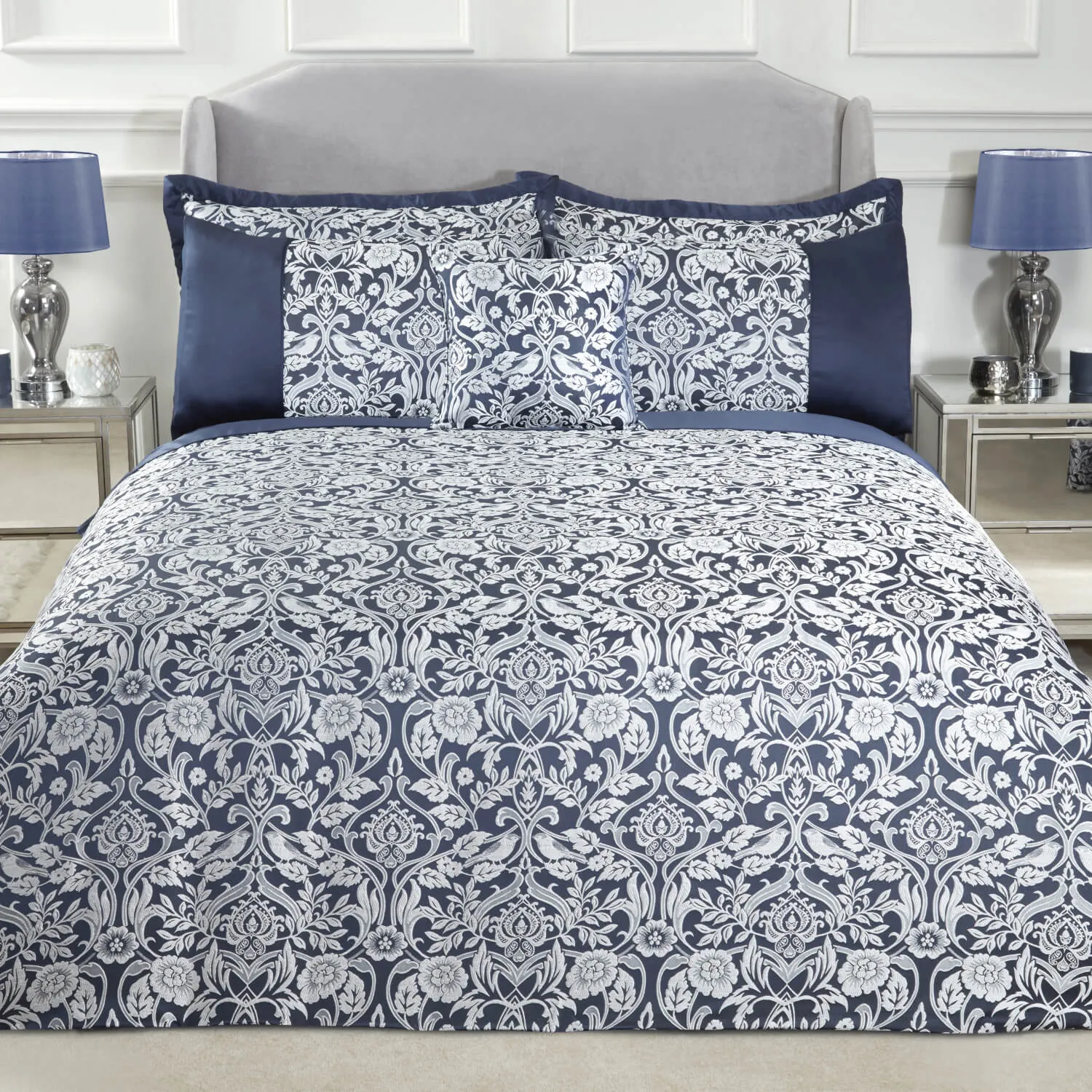 Luxurious Navy Jacquard Duvet Set