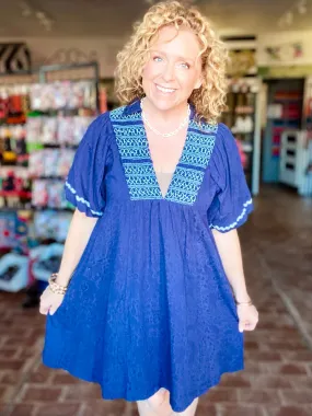 Dress with Embroidered Puff Sleeves