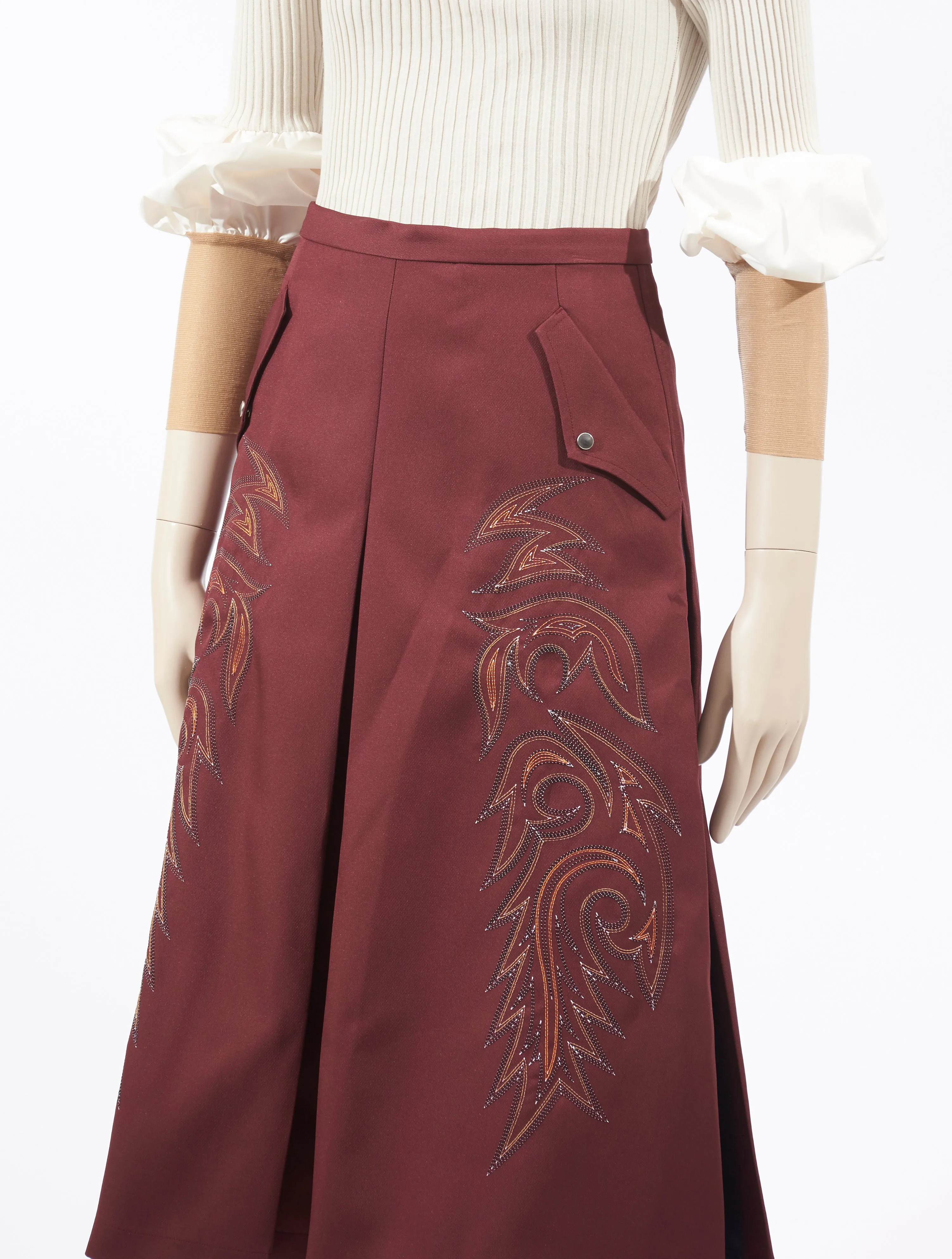 Burgundy Embroidery Skirt by Toga Pulla