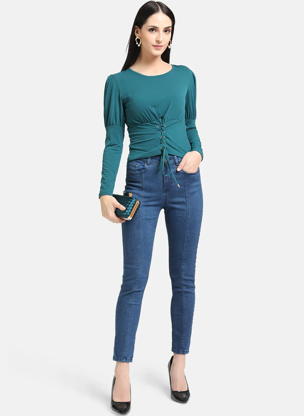 Green Eyelet Top