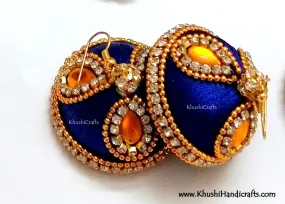 Royal Blue Designer Extra large Silk Jhumkas