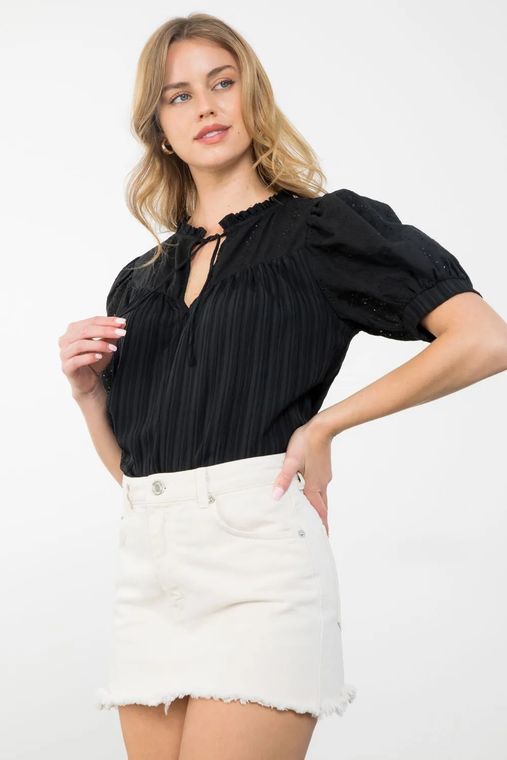 Textured Eyelet Top