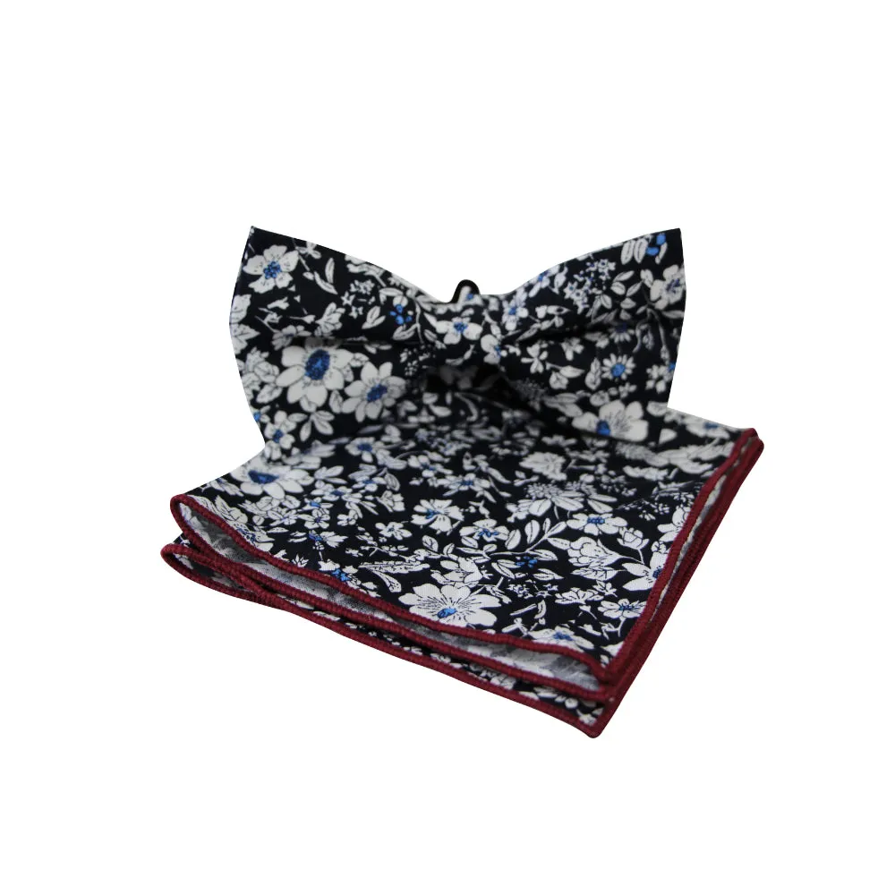 Men's Floral Cotton Bow Tie & Handkerchief Bundle