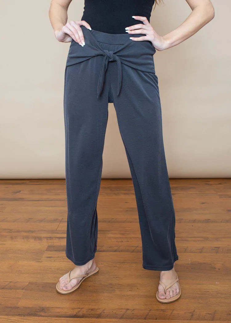 Final Sale Charcoal Ribbed Tie Front Pants - BB Dakota Got To Be Free