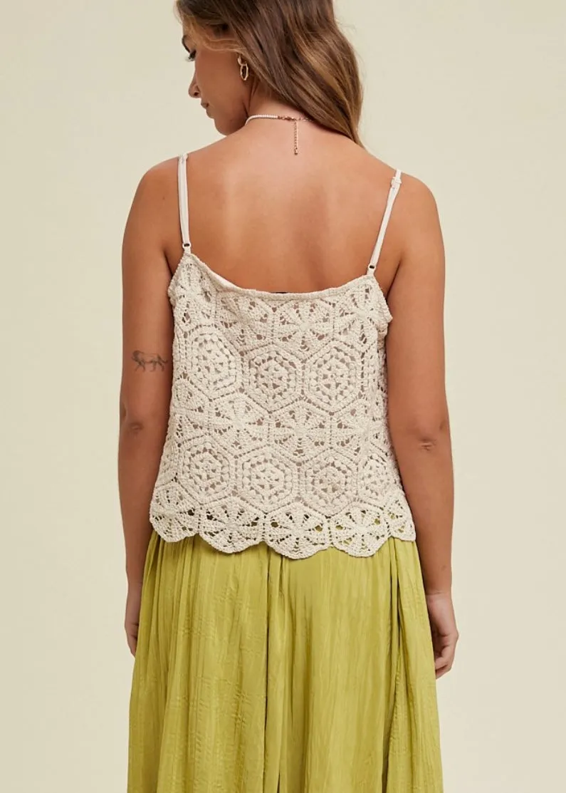 FINAL SALE Crochet Cami Tank with Scallop Hem