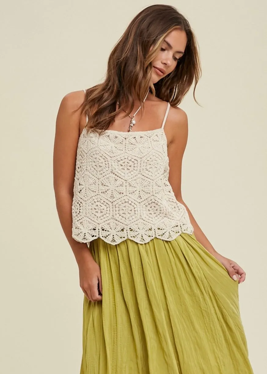 FINAL SALE Crochet Cami Tank with Scallop Hem