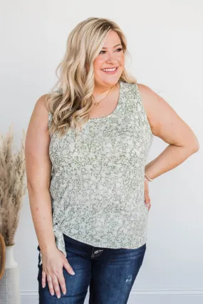 Front Tie Floral Tank in Sage Color