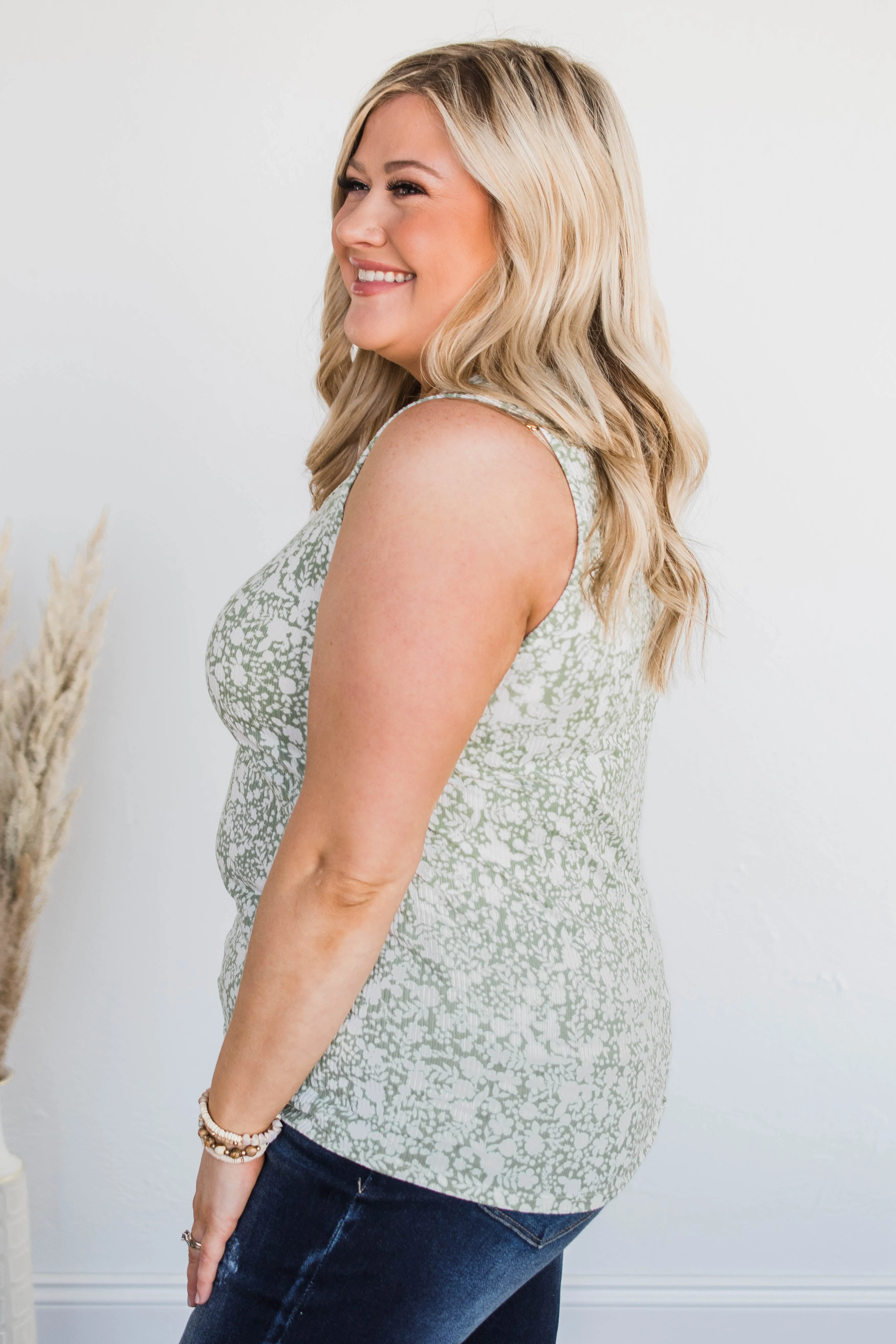 Front Tie Floral Tank in Sage Color