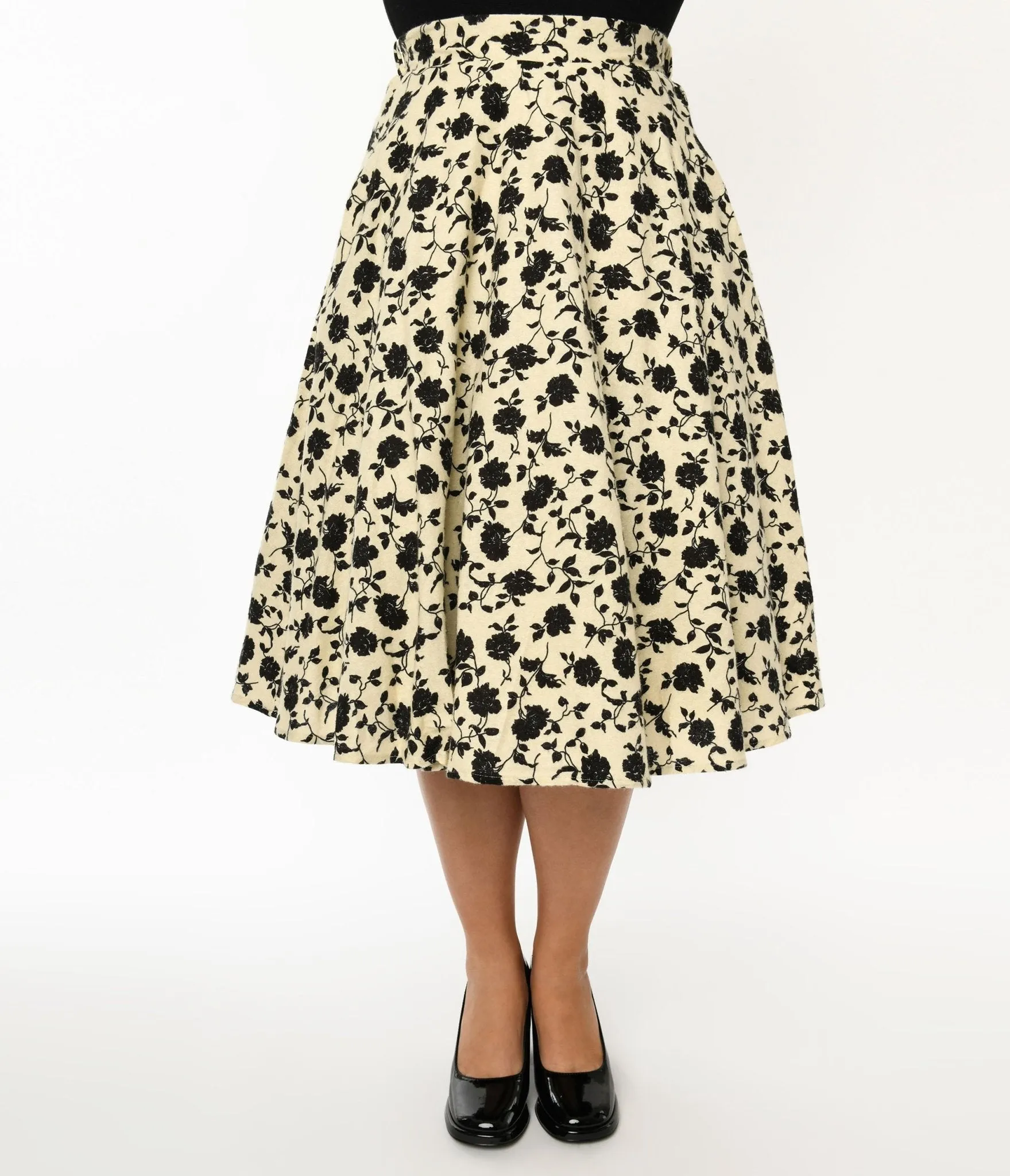 Cream & Black Floral Swing Skirt