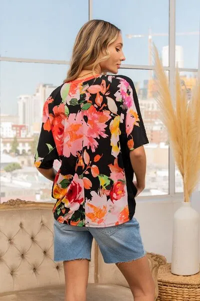 Full Size Floral Round Neck T-Shirt