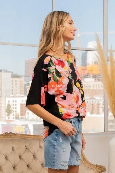 Full Size Floral Round Neck T-Shirt