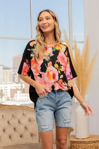 Full Size Floral Round Neck T-Shirt