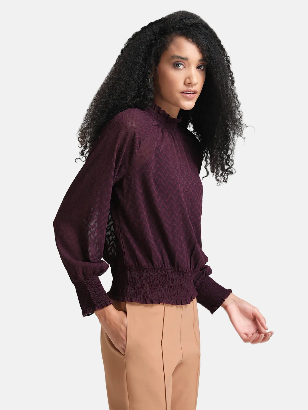 Jacquard Smocked Full Sleeves Top