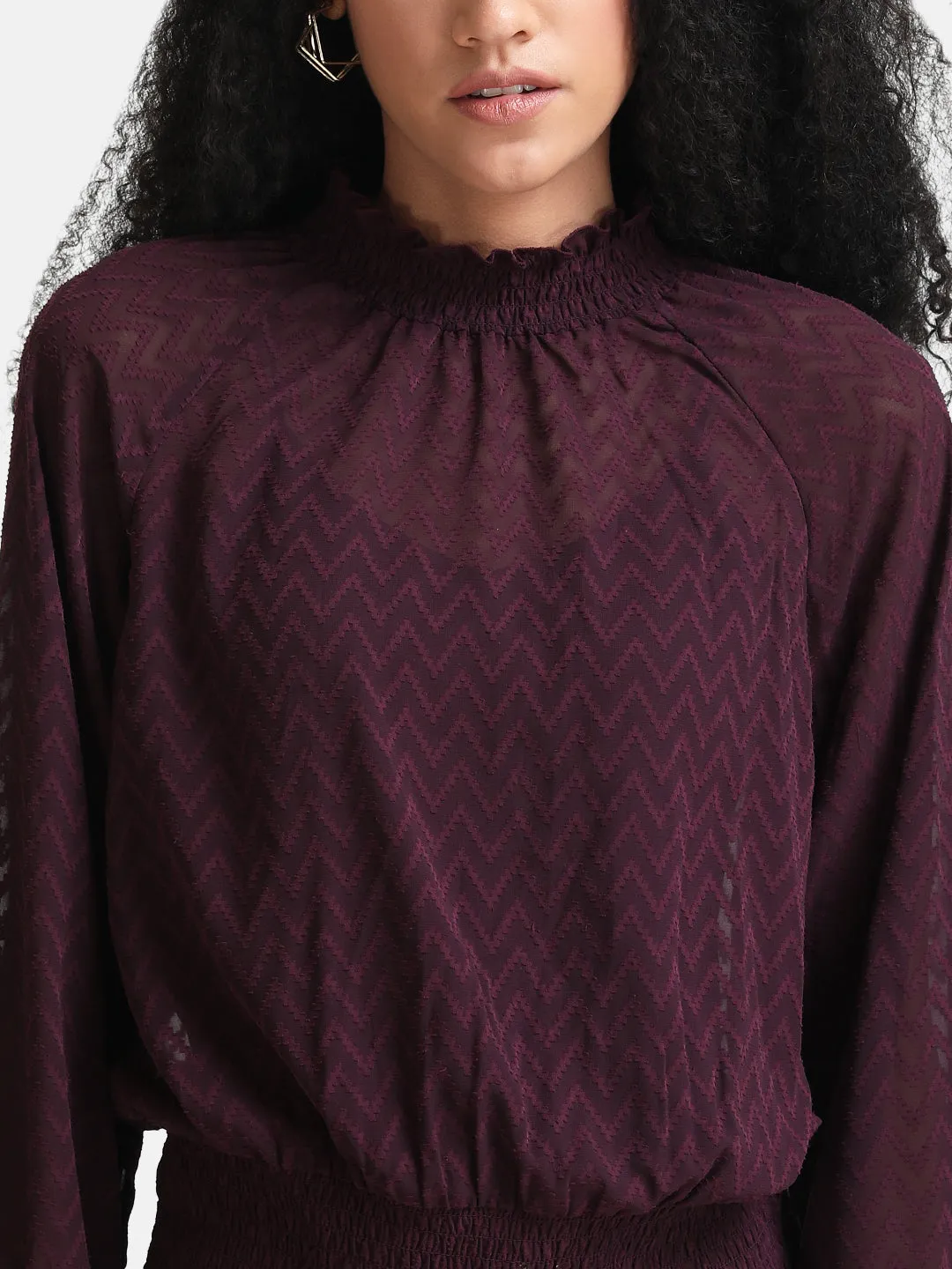 Jacquard Smocked Full Sleeves Top