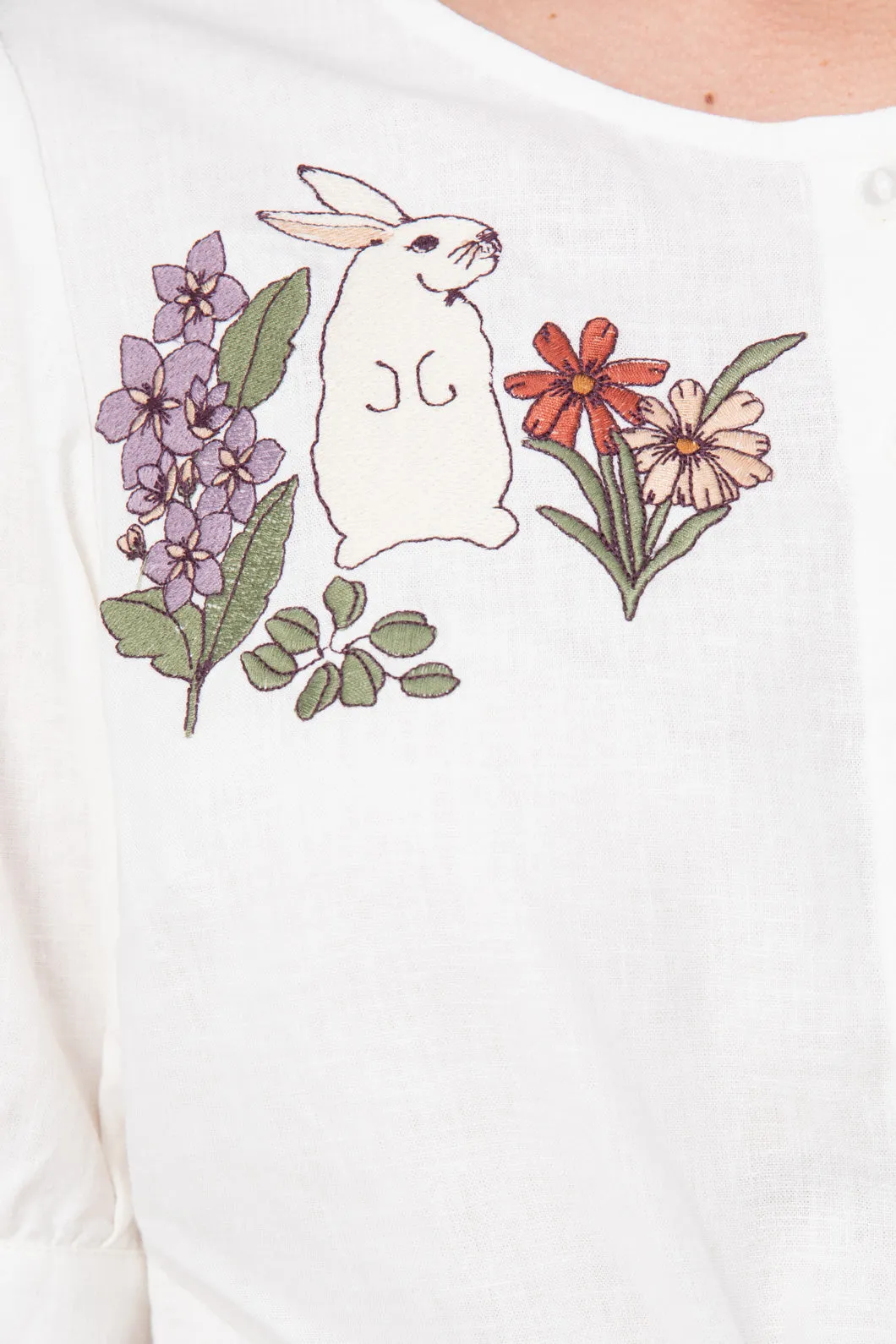 Embroidered Blouse with Garden Rabbit Design