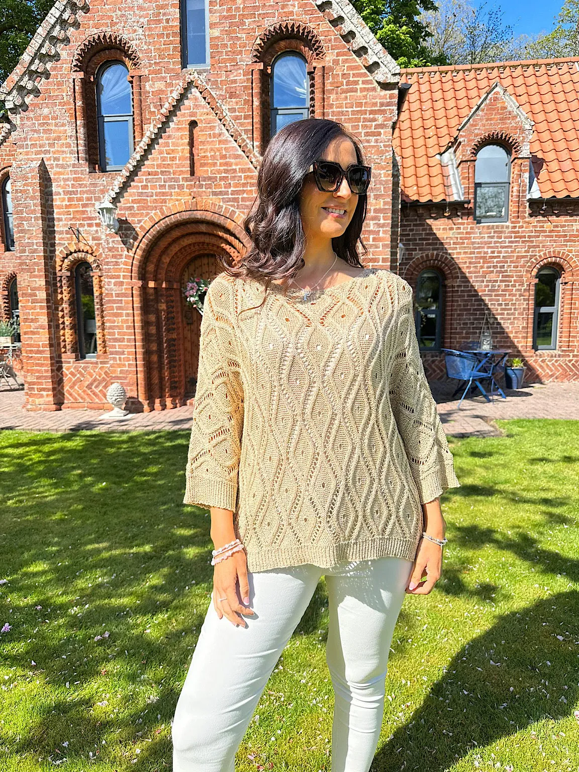 Gold Crochet Patterned Batwing Knit Dolly