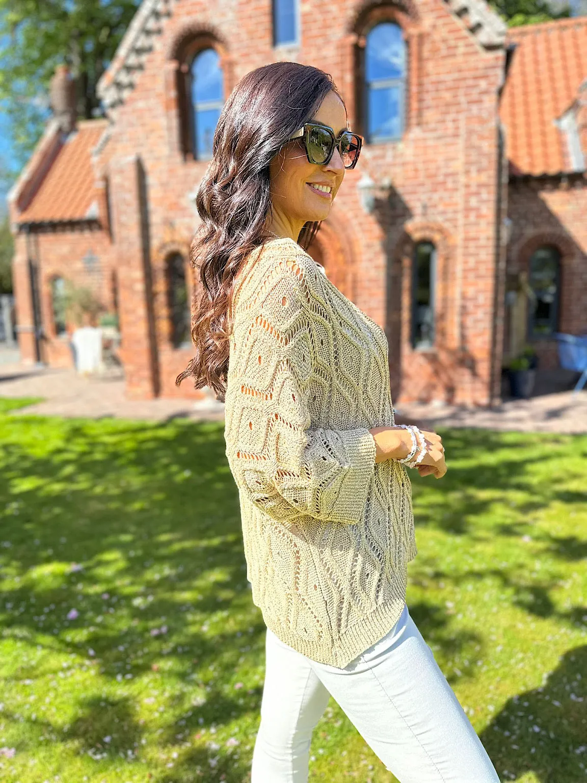 Gold Crochet Patterned Batwing Knit Dolly