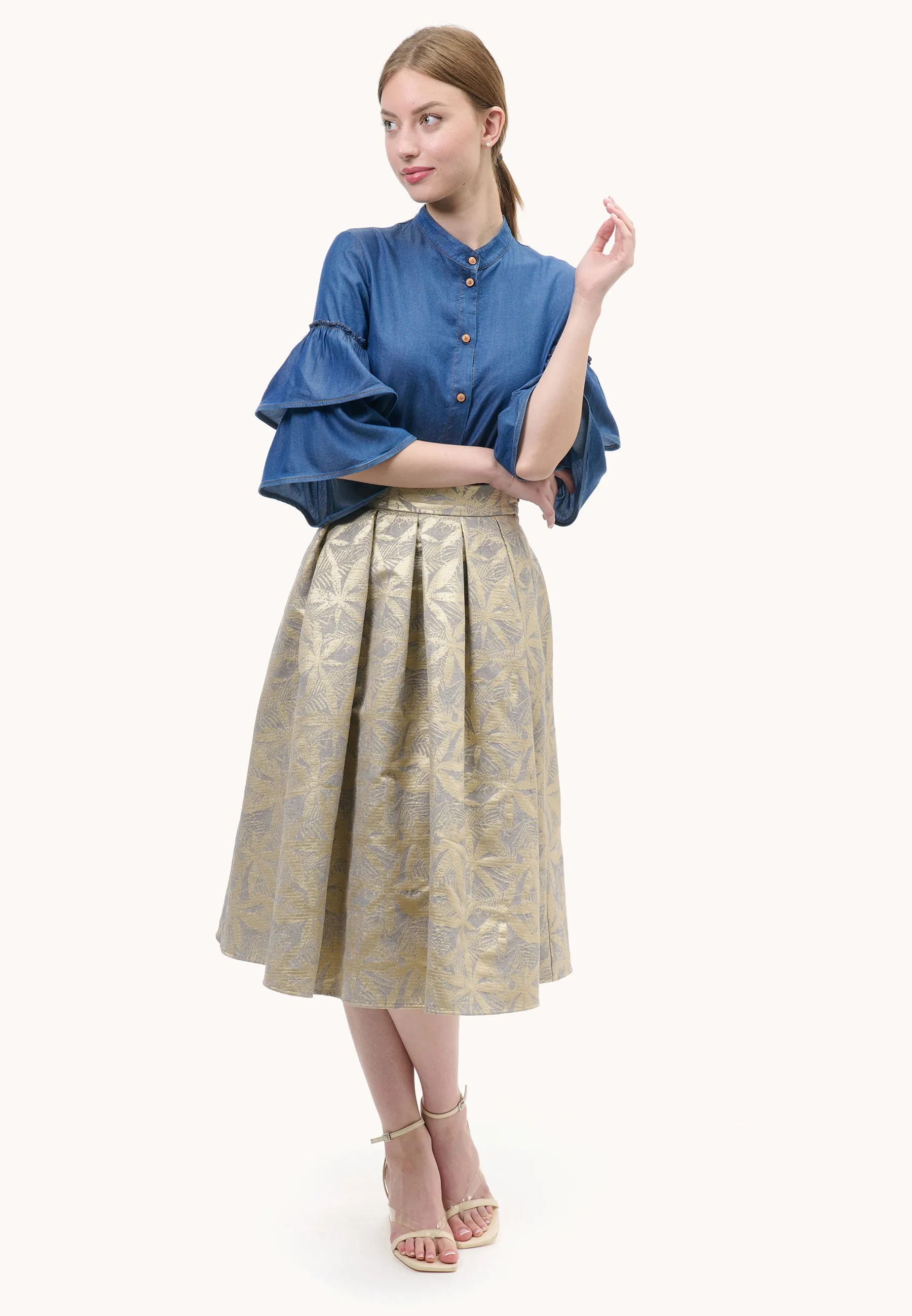 Midi Jacquard Skirt with Flounces