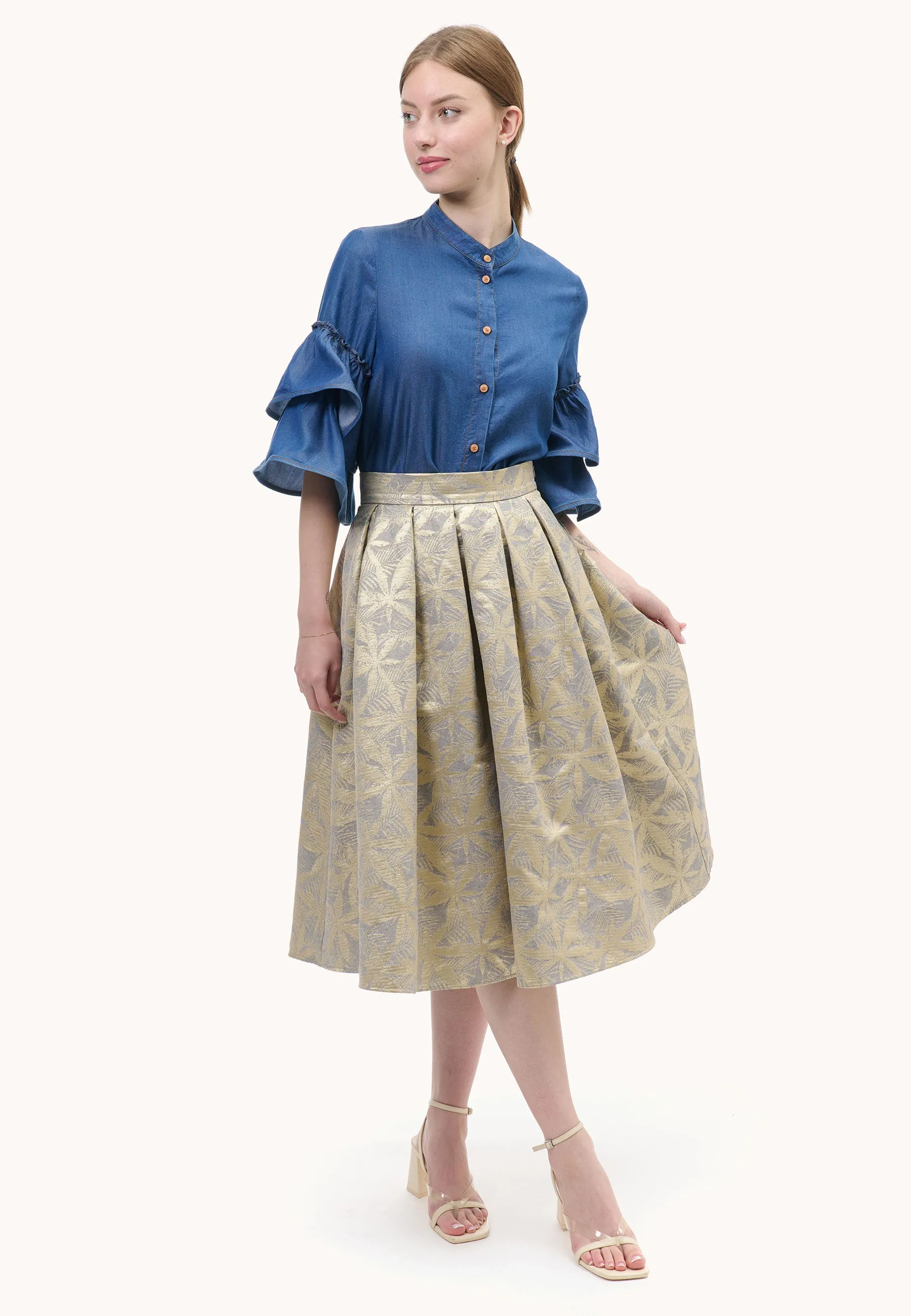 Midi Jacquard Skirt with Flounces