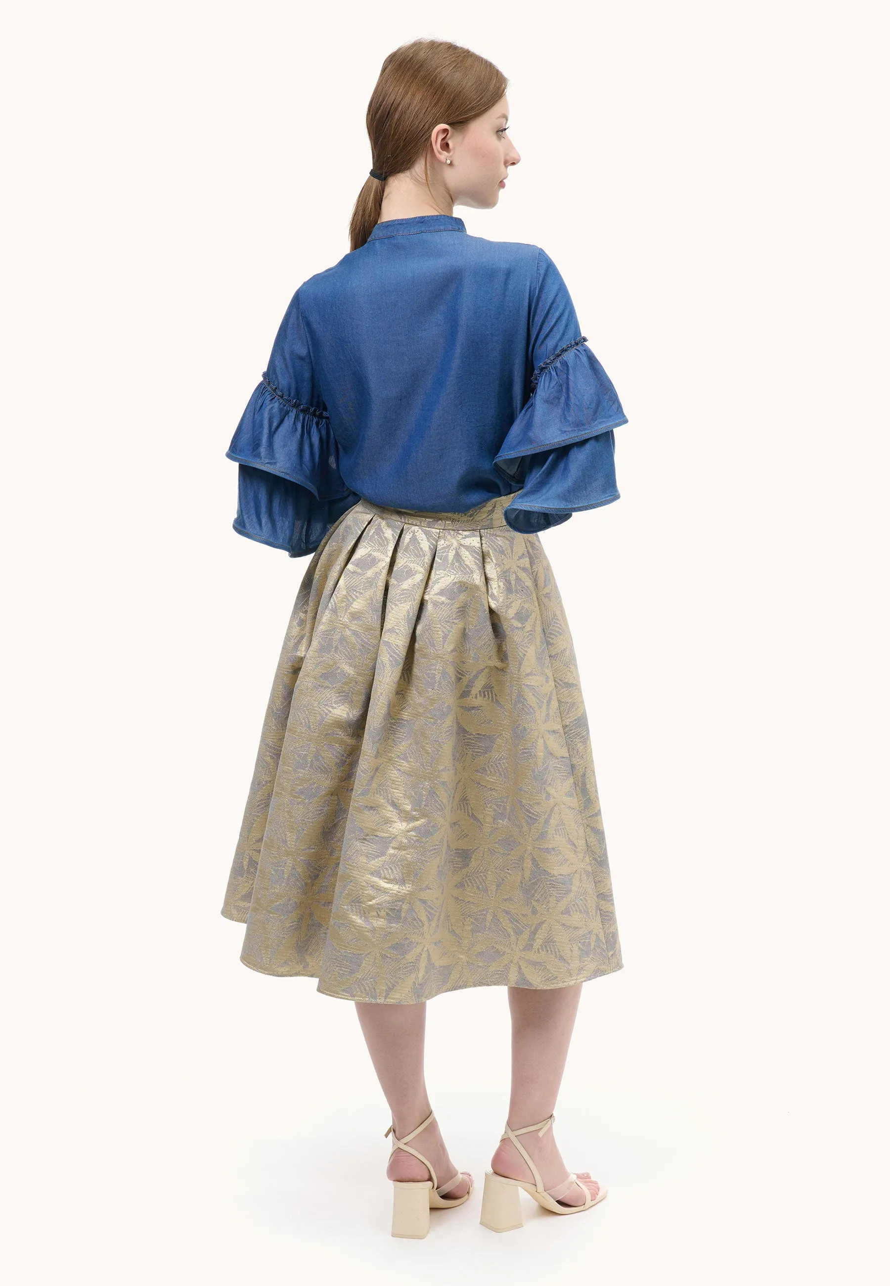 Midi Jacquard Skirt with Flounces