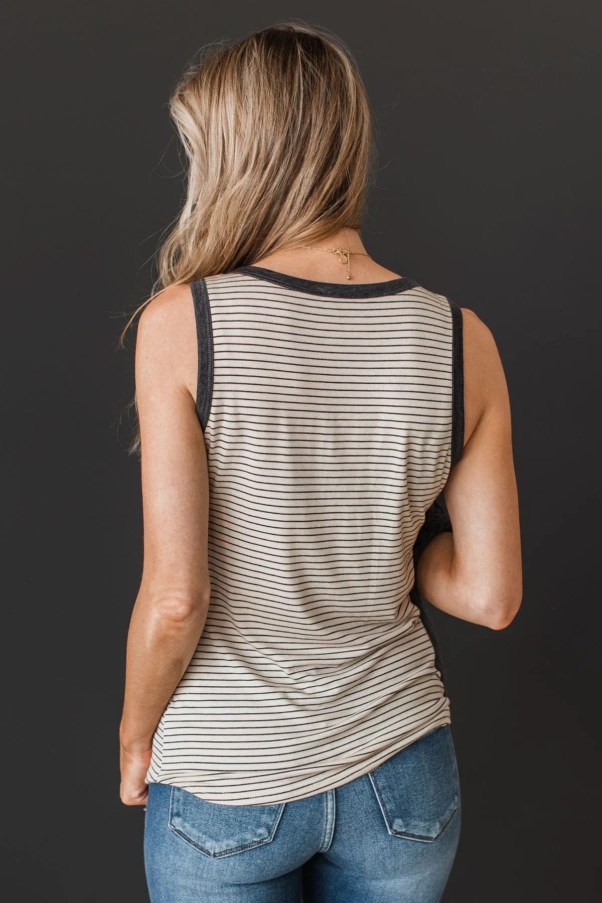 Button Tank Top- Oatmeal & Charcoal