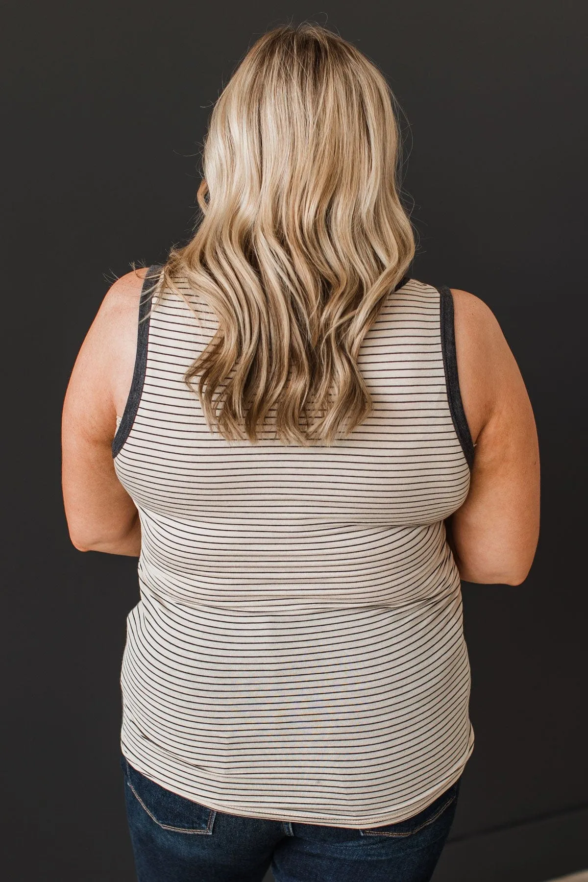 Button Tank Top- Oatmeal & Charcoal