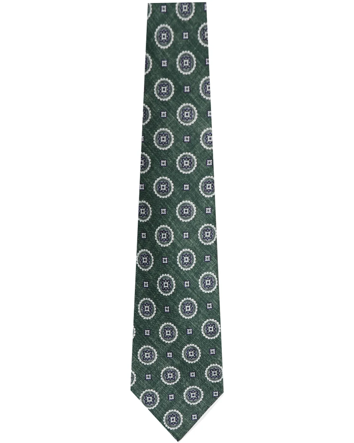 Medallion Silk Tie in Green and Cream