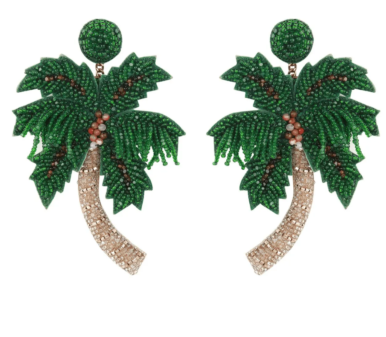 Green Earring with Tropical Palm Tree Design by Deepa Gurnani