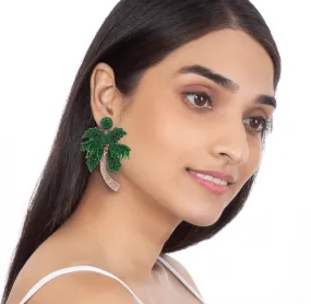 Green Earring with Tropical Palm Tree Design by Deepa Gurnani