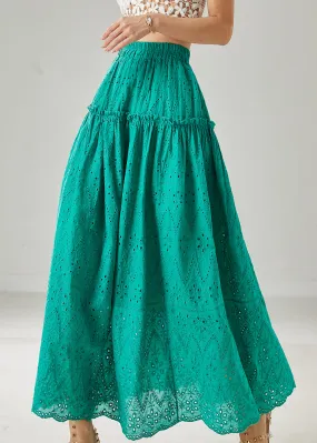 Green Ruffled Cotton Skirts with Extra Large Hem