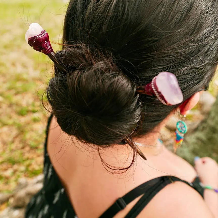 Wood Gemstone Hair Sticks