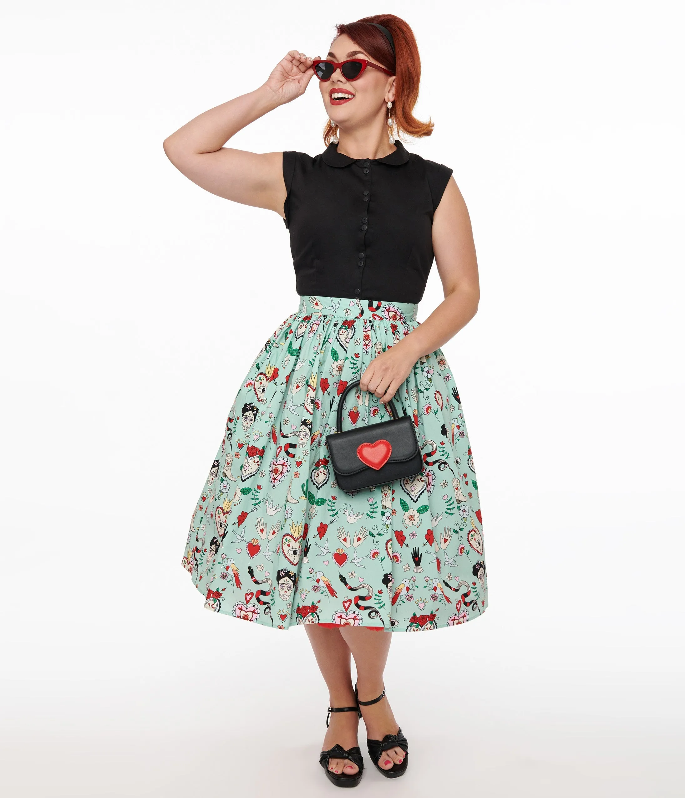 Tijuana Print Mint Green Cotton Swing Skirt