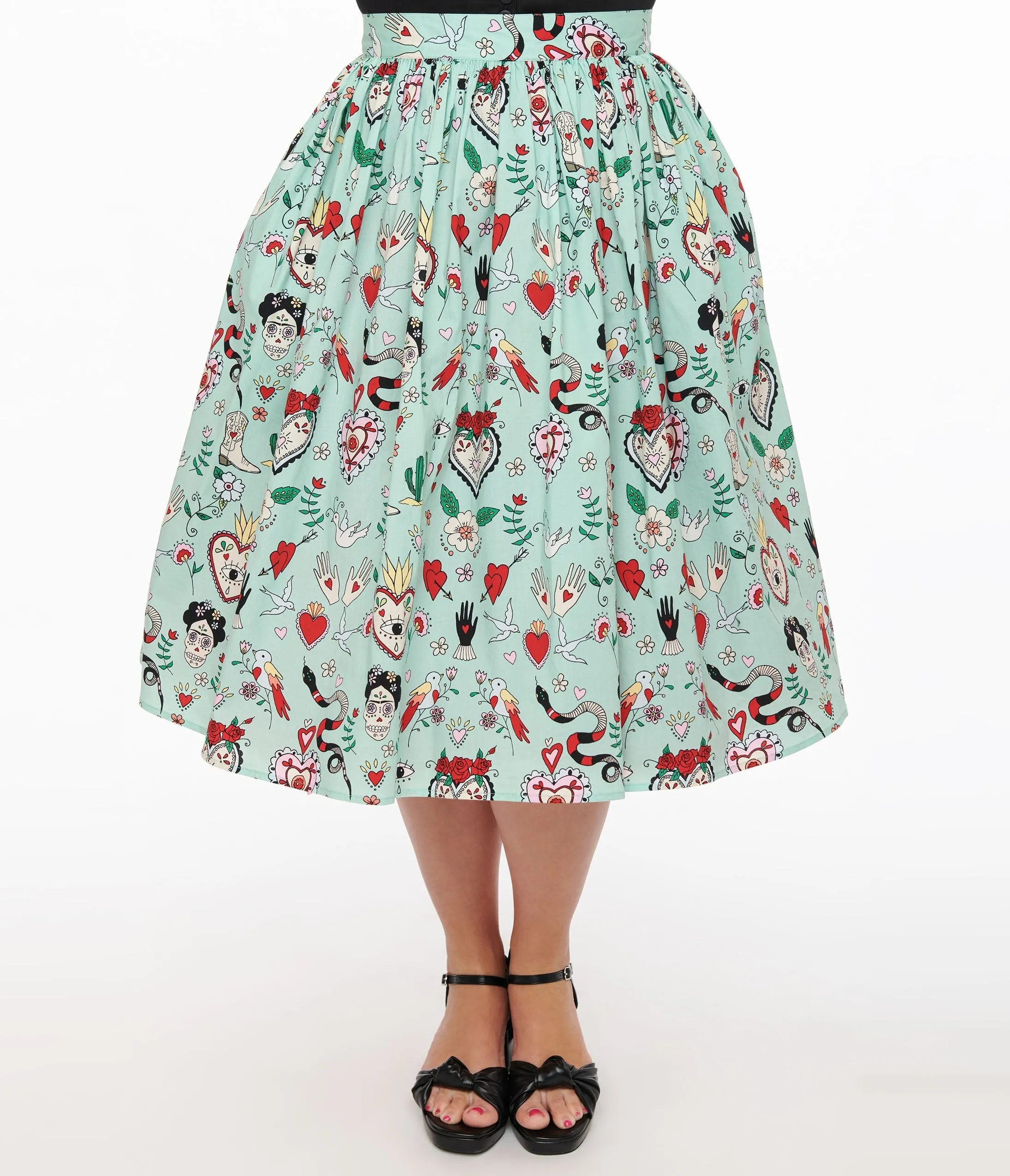 Tijuana Print Mint Green Cotton Swing Skirt