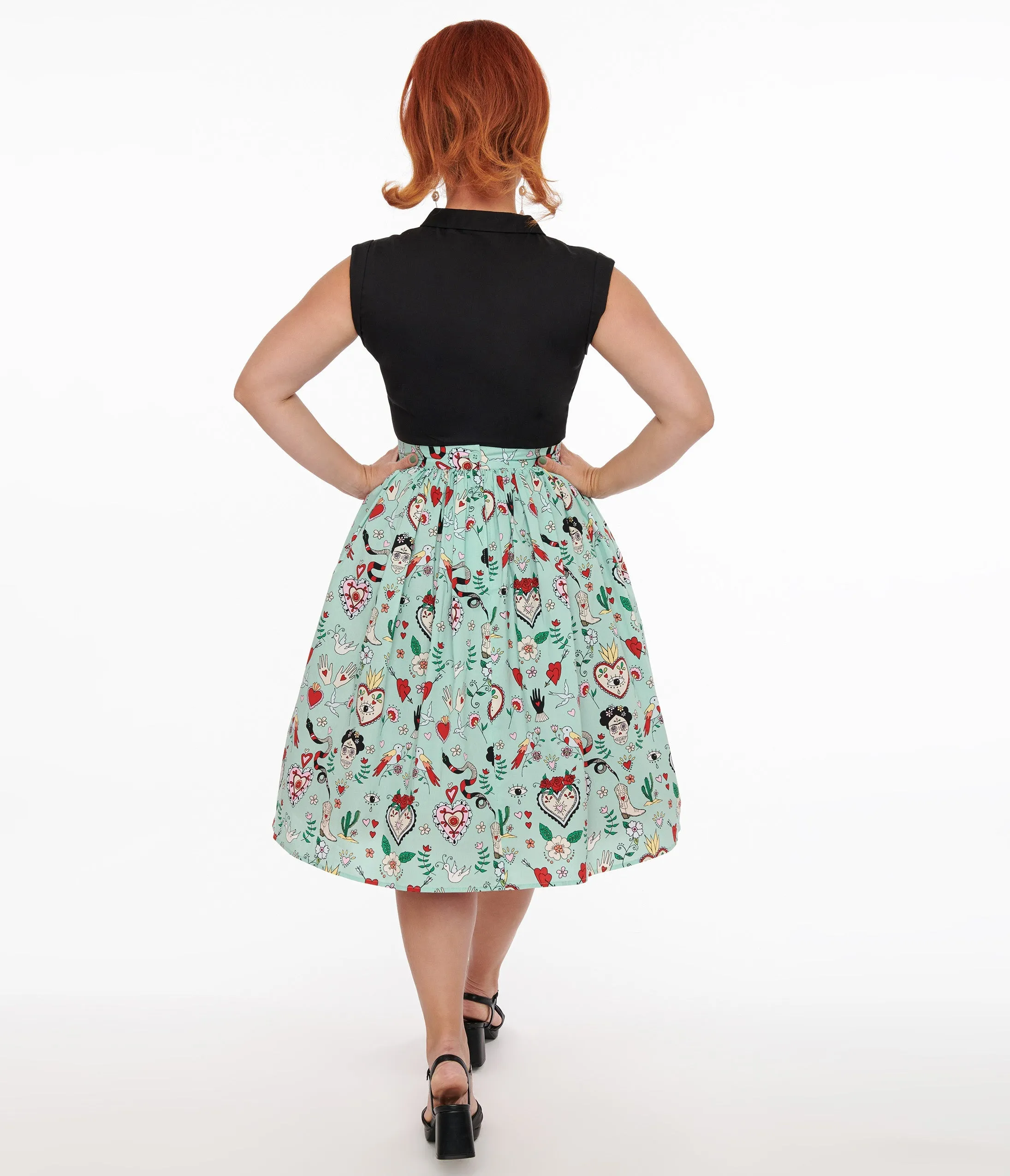 Tijuana Print Mint Green Cotton Swing Skirt