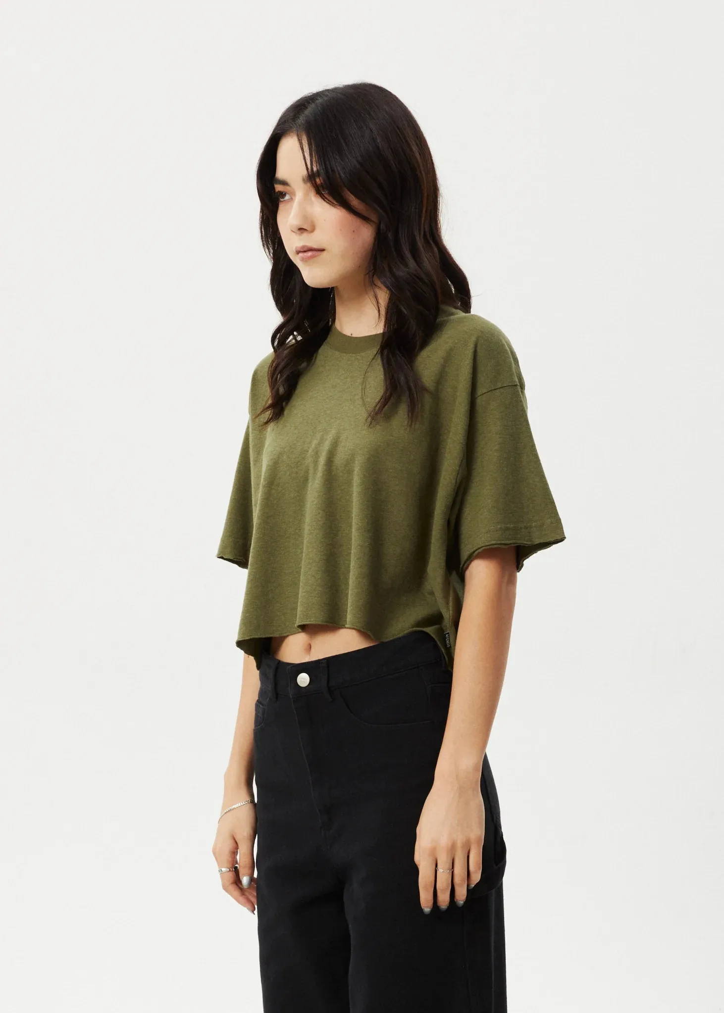 Hemp Tee Slay Cropped Oversized Military