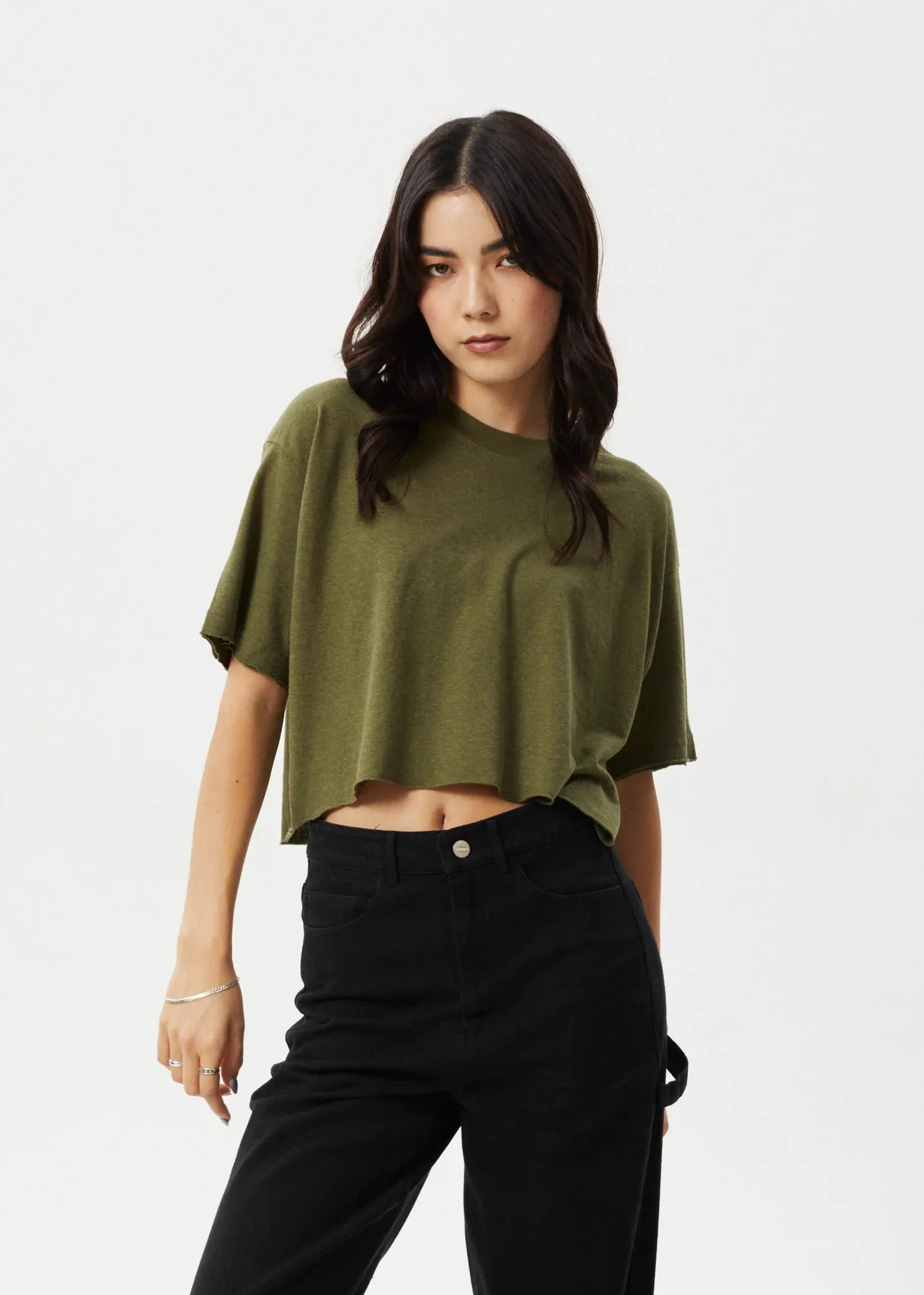 Hemp Tee Slay Cropped Oversized Military