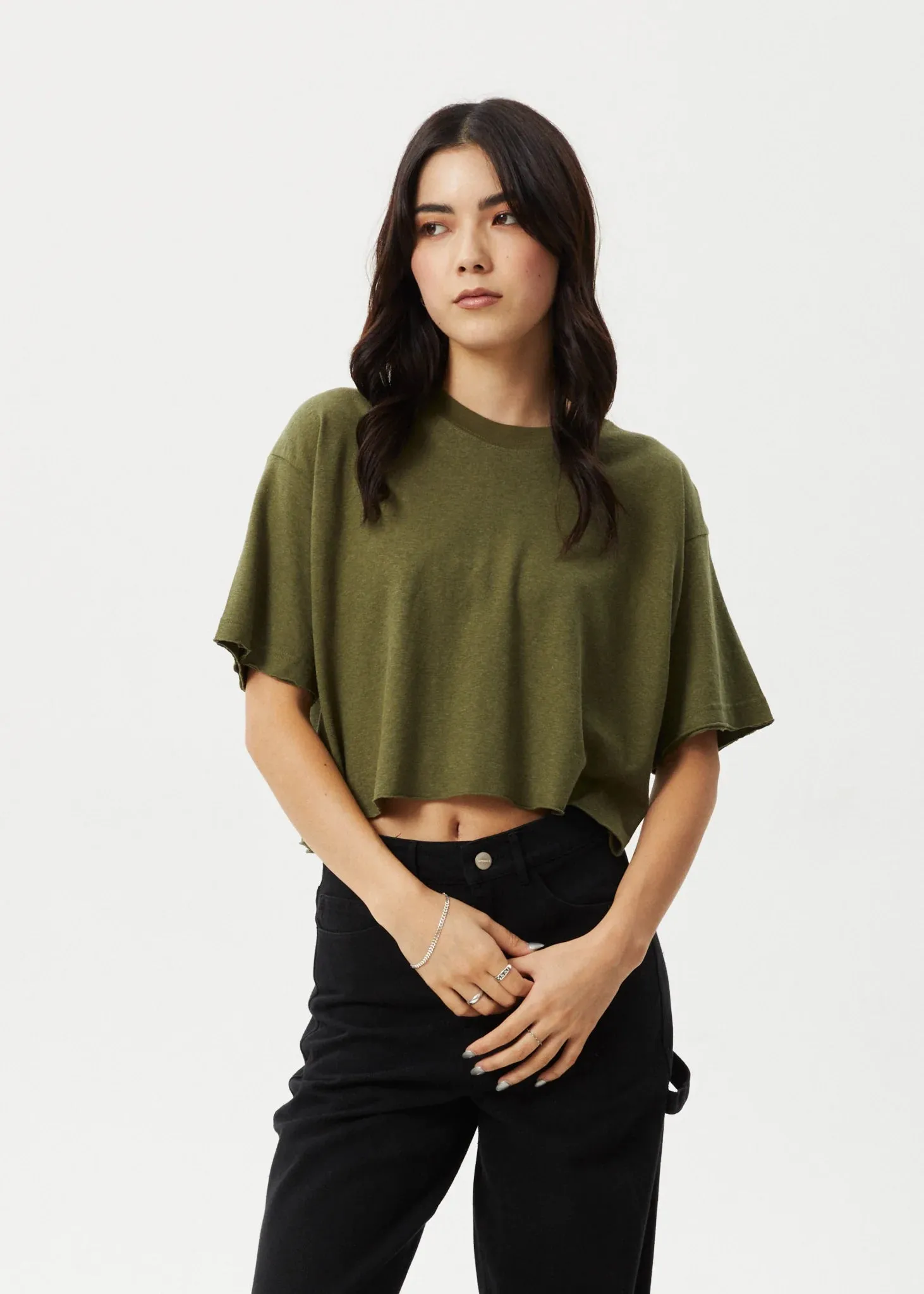 Hemp Tee Slay Cropped Oversized Military