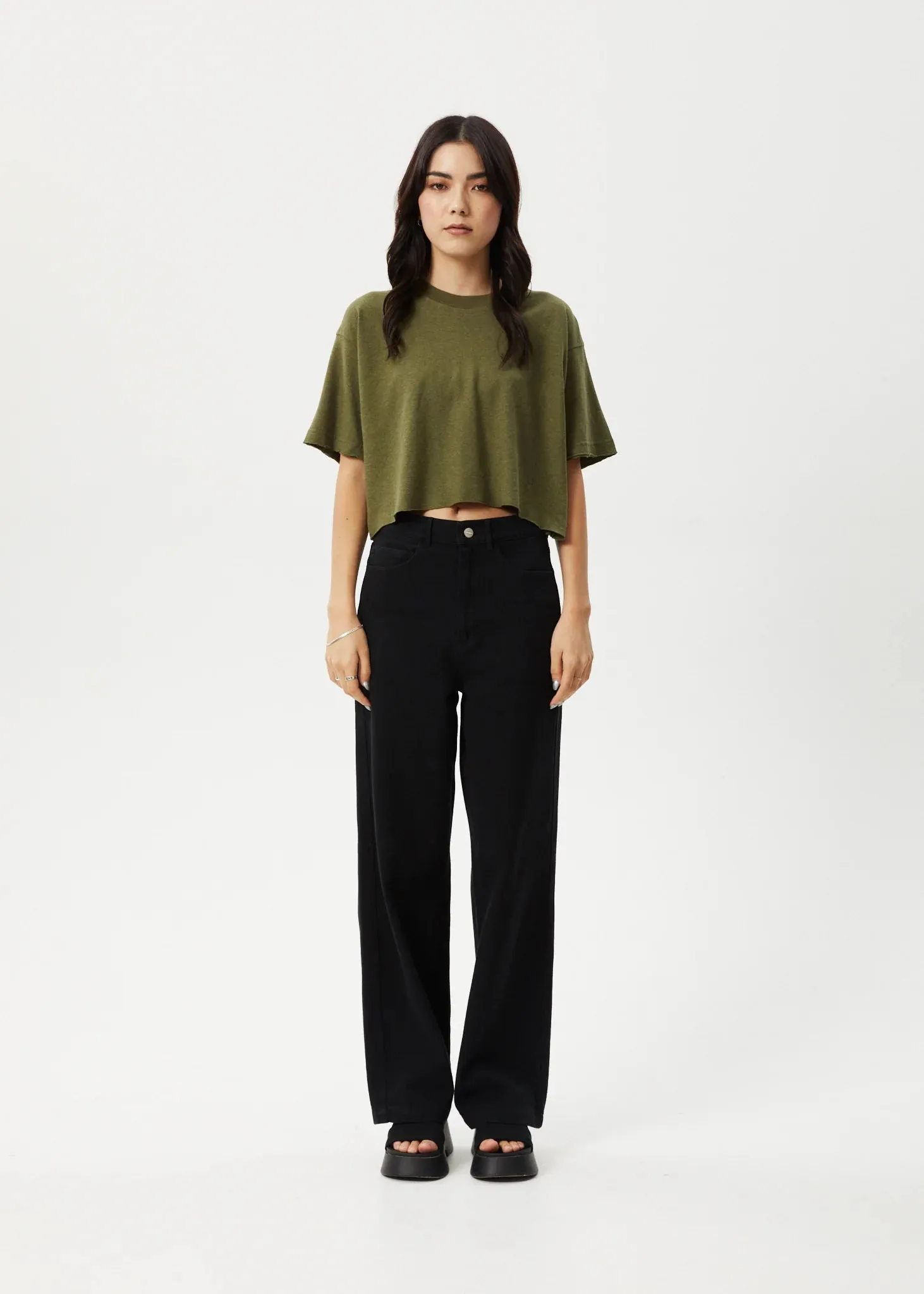 Hemp Tee Slay Cropped Oversized Military