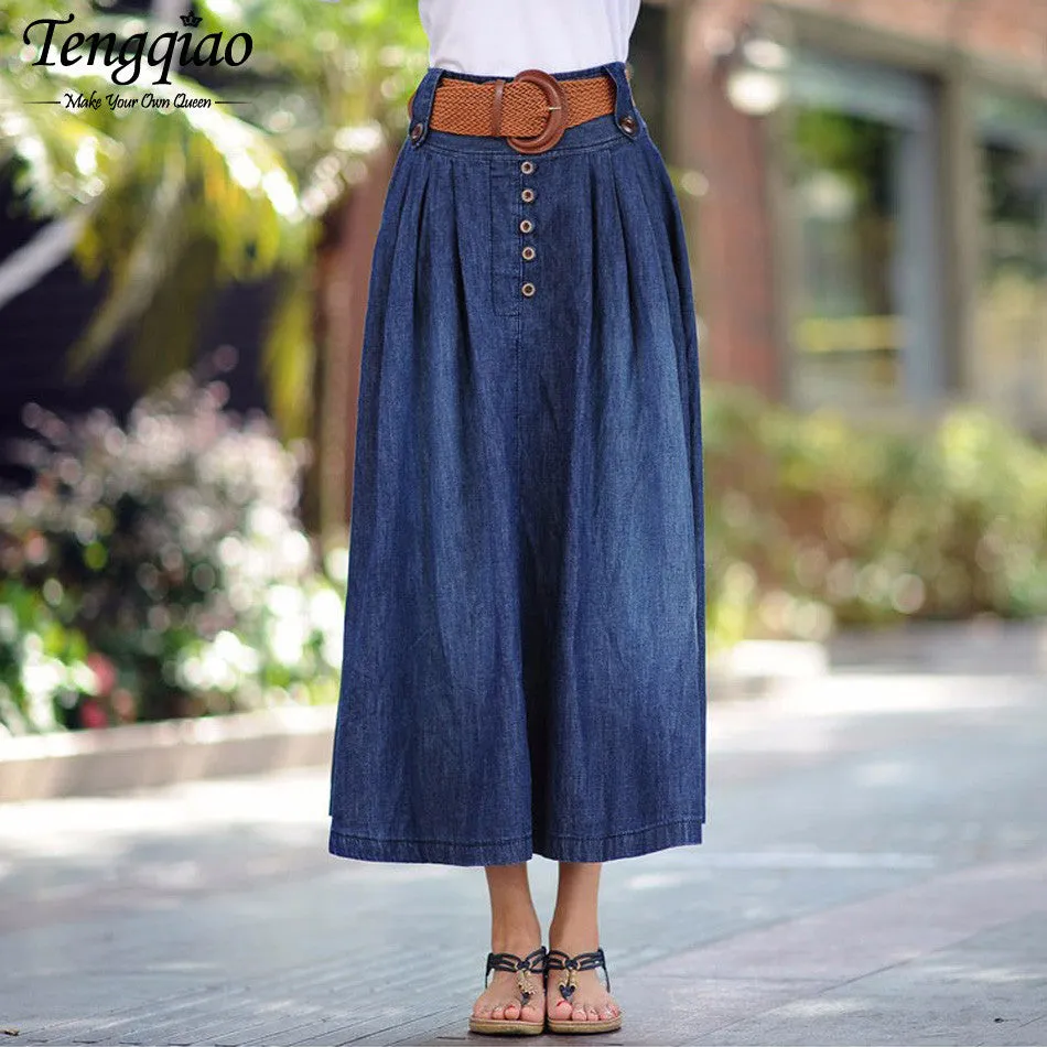 Ankle-Length Cotton Skirts Long SM6 A-Line Denim Skirt Jeans Saia Jean