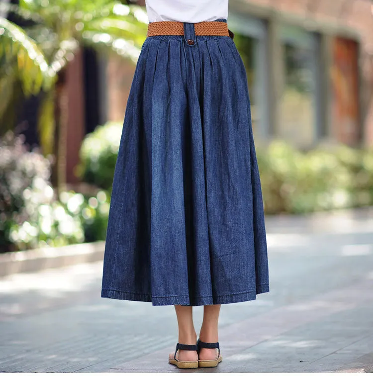 Ankle-Length Cotton Skirts Long SM6 A-Line Denim Skirt Jeans Saia Jean