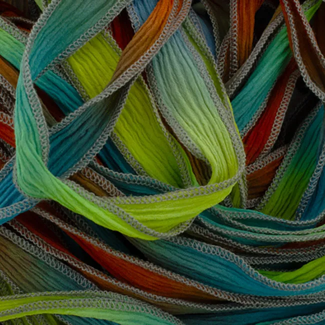 20mm Wide Hand-Dyed Iridescent Rainbow Blend Silk Ribbon (32-36 Inches)