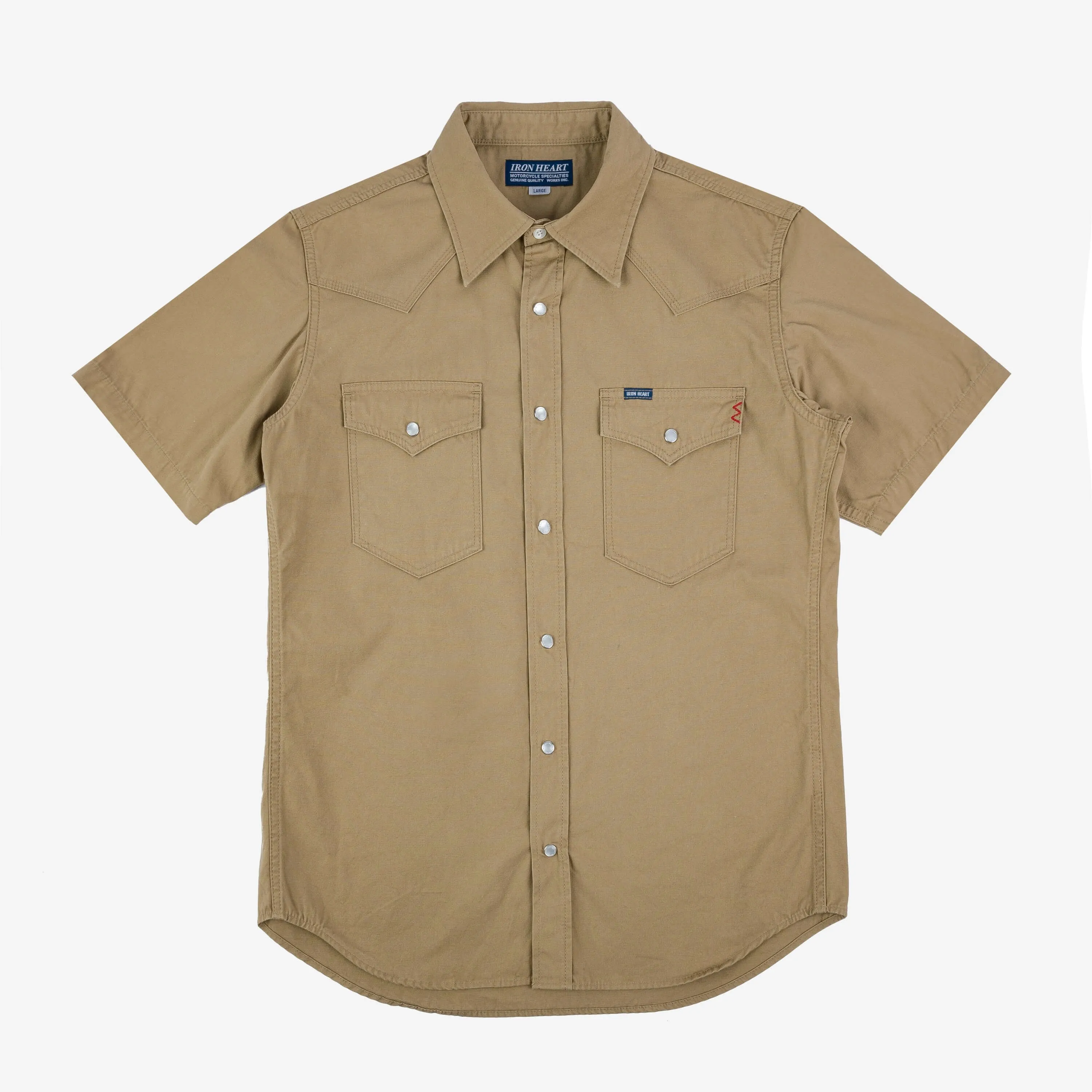 Iron Heart Khaki 7oz Short Sleeved Western Shirt Fatigue Cloth IHSH-387