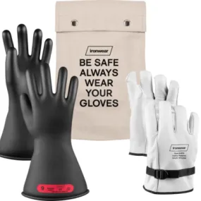 Ironwear® Class 0 Electrical Insulating Rubber Glove Kit, 11", Type 1, 1000V AC