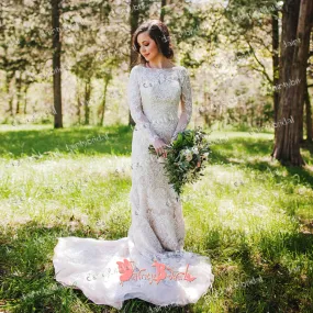 Open Back Mermaid Wedding Dress with Ivory Lace